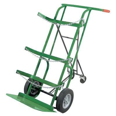 Retractable Dual-Cylinder Delivery Carts, 10 in Solid Rubber Wheels, Green J81460