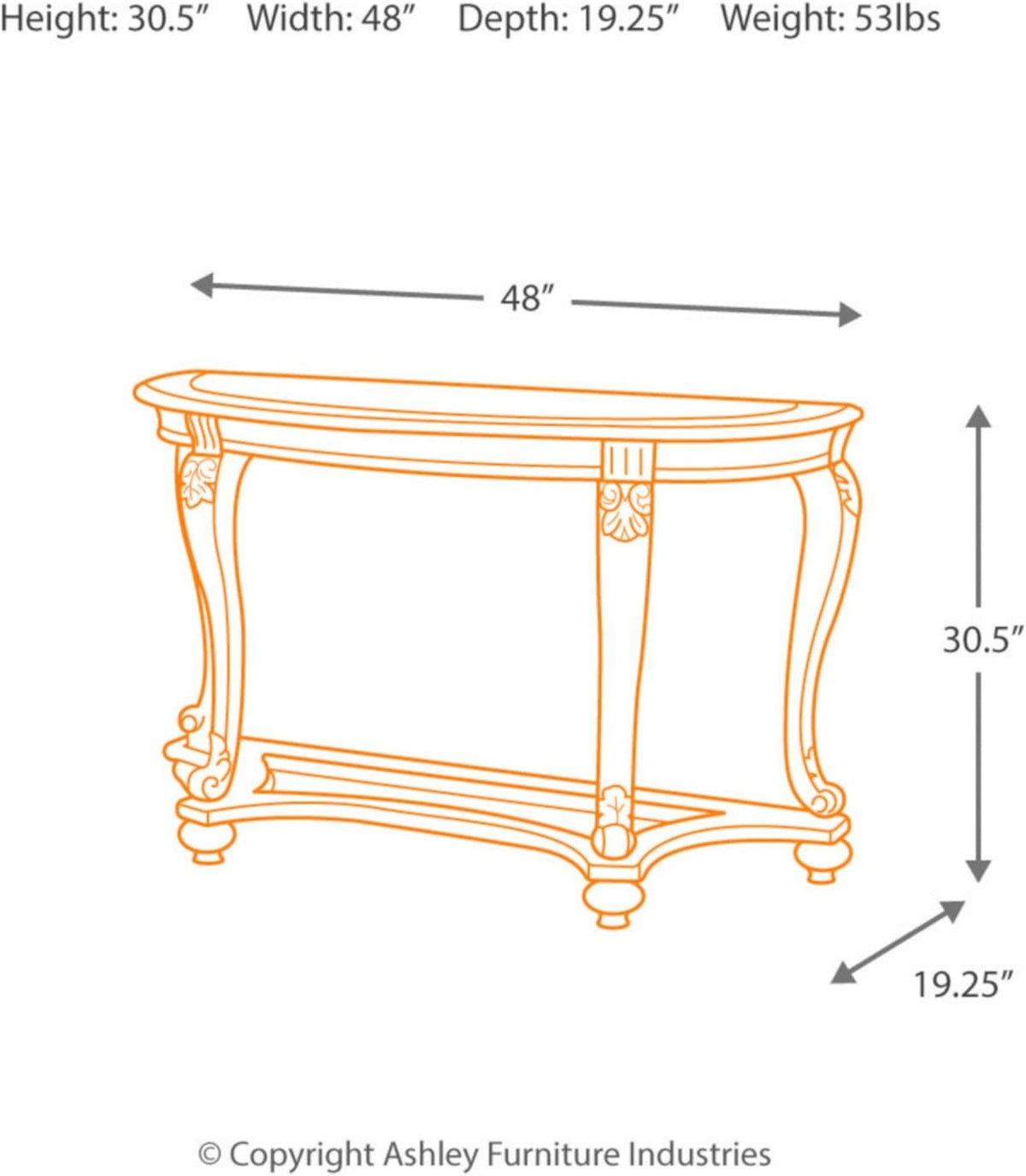 Dark Brown Glass Top Semi-Circle Sofa Table R19204