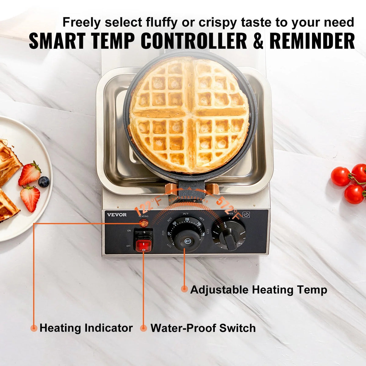 Round Waffle Maker 1300W Non-Stick Waffle Iron R33969