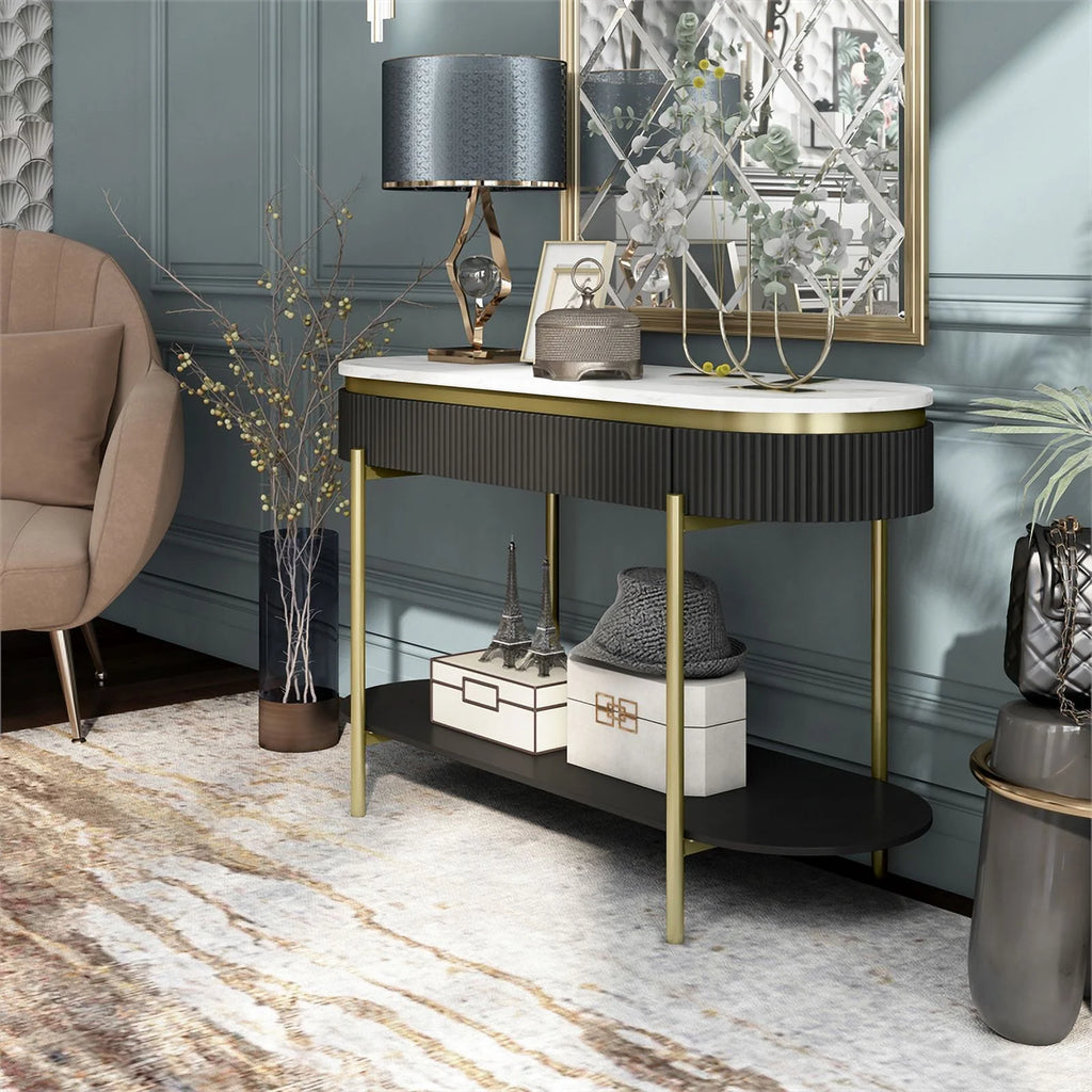 Contemporary Wood 1-Drawer Console Table in Walnut V356827