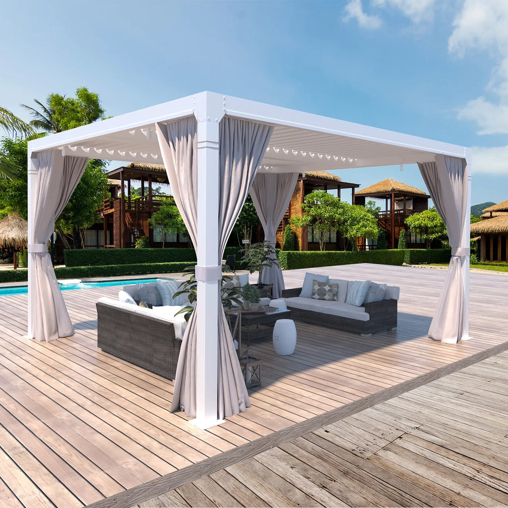10'×10' Outdoor Louvered Pergola with Adjustable Aluminum Roof G54851