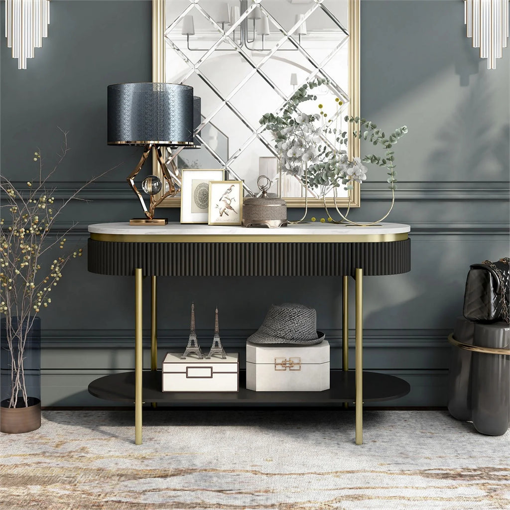 Contemporary Wood 1-Drawer Console Table in Walnut V356827