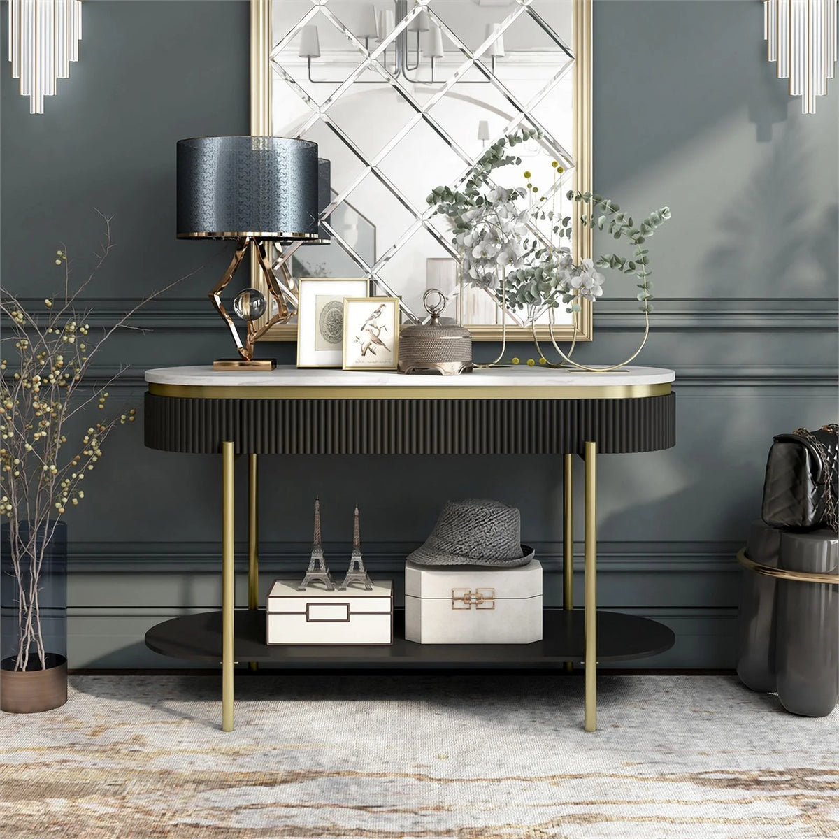Contemporary Wood 1-Drawer Console Table in Walnut V356827