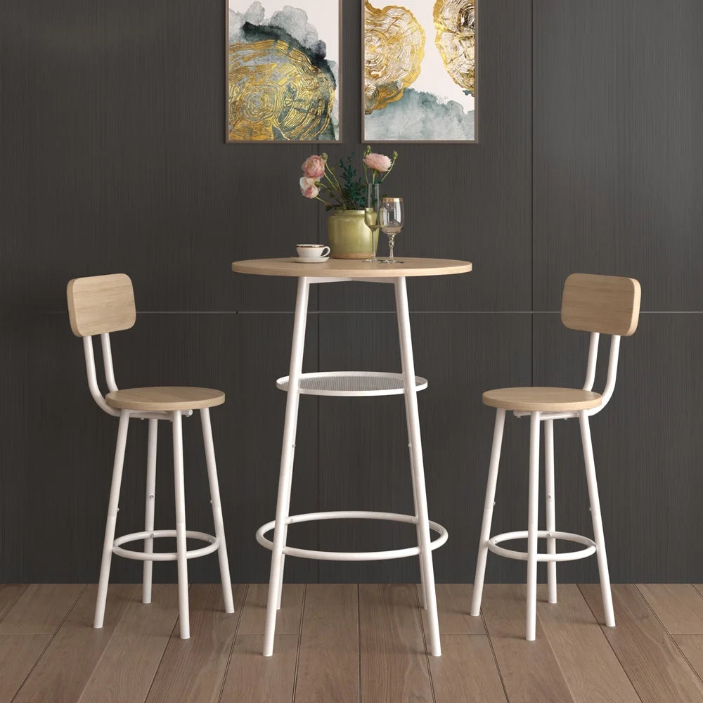 3 Piece Bar Height Pub Table and Stools Set White Oak V318