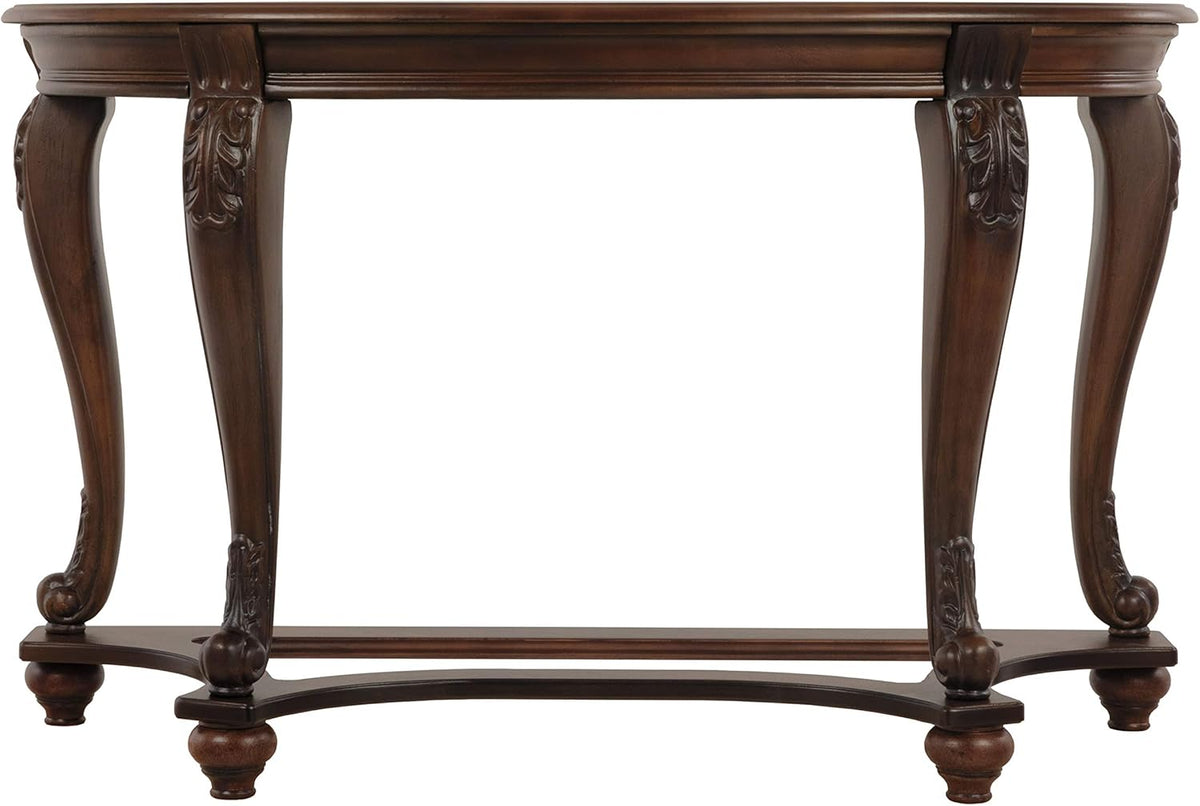 Dark Brown Glass Top Semi-Circle Sofa Table R19204