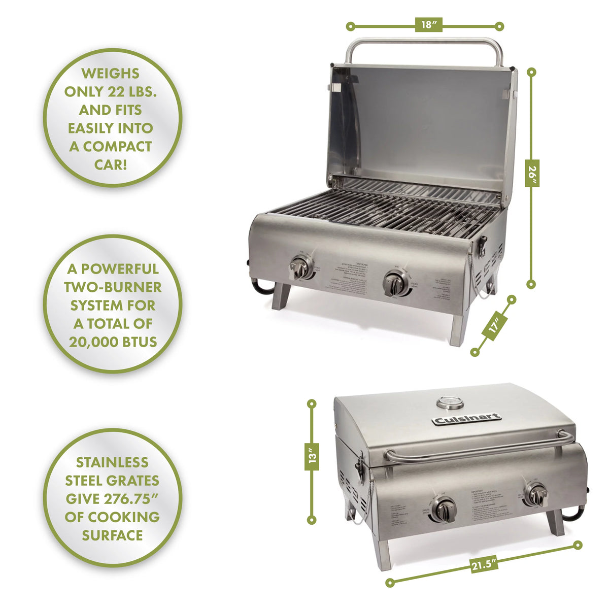 2 Burner Stainless Tabletop Gas Grill W8523