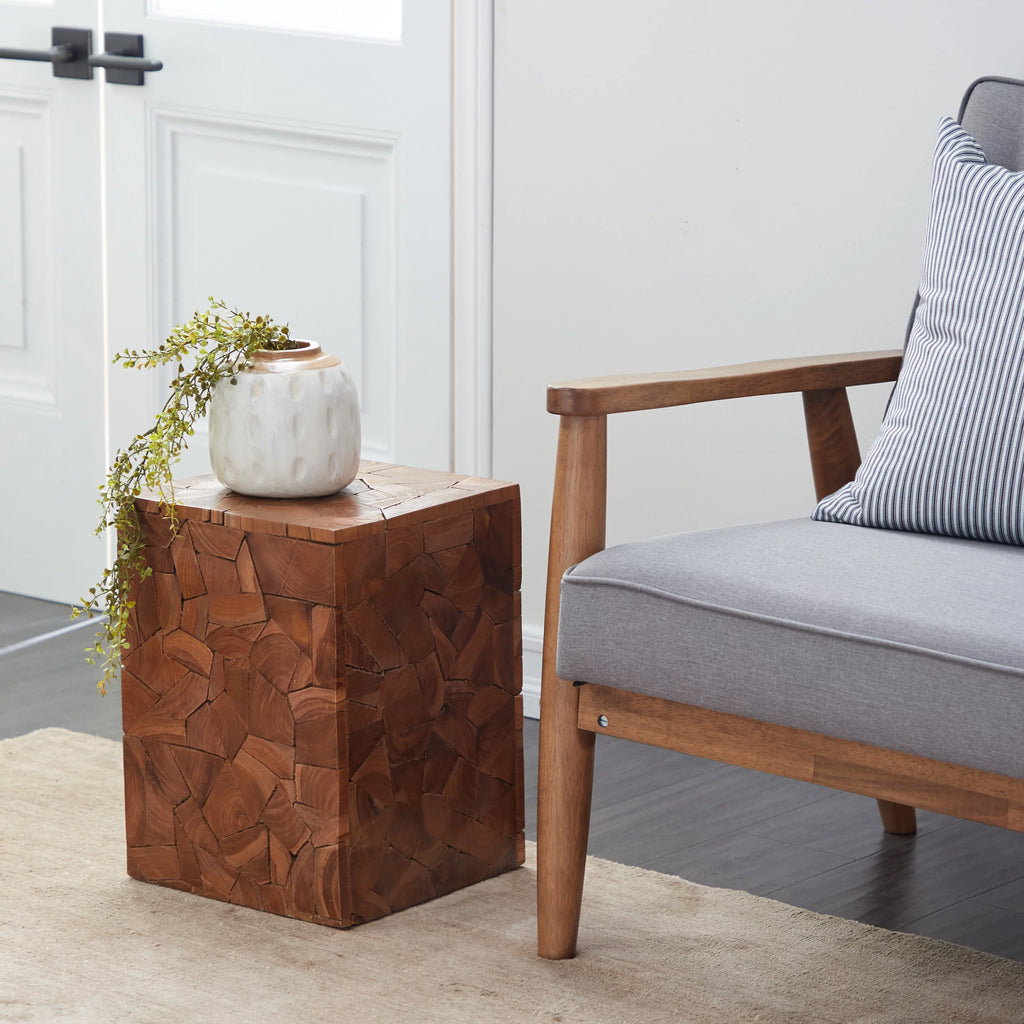 12" x 16" Brown Teak Wood Accent Table S41573