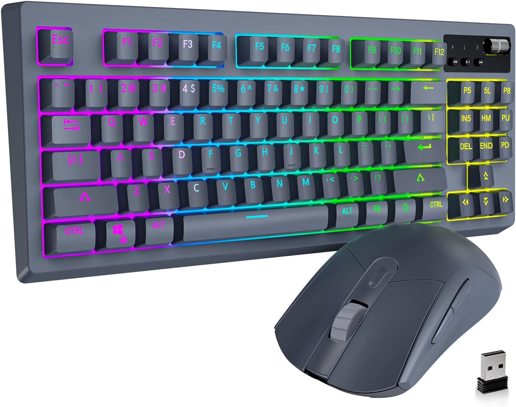 MK87 Wireless Mechanical Keyboard and Mouse, RGB Backlit, Brown Switch, Black K588
