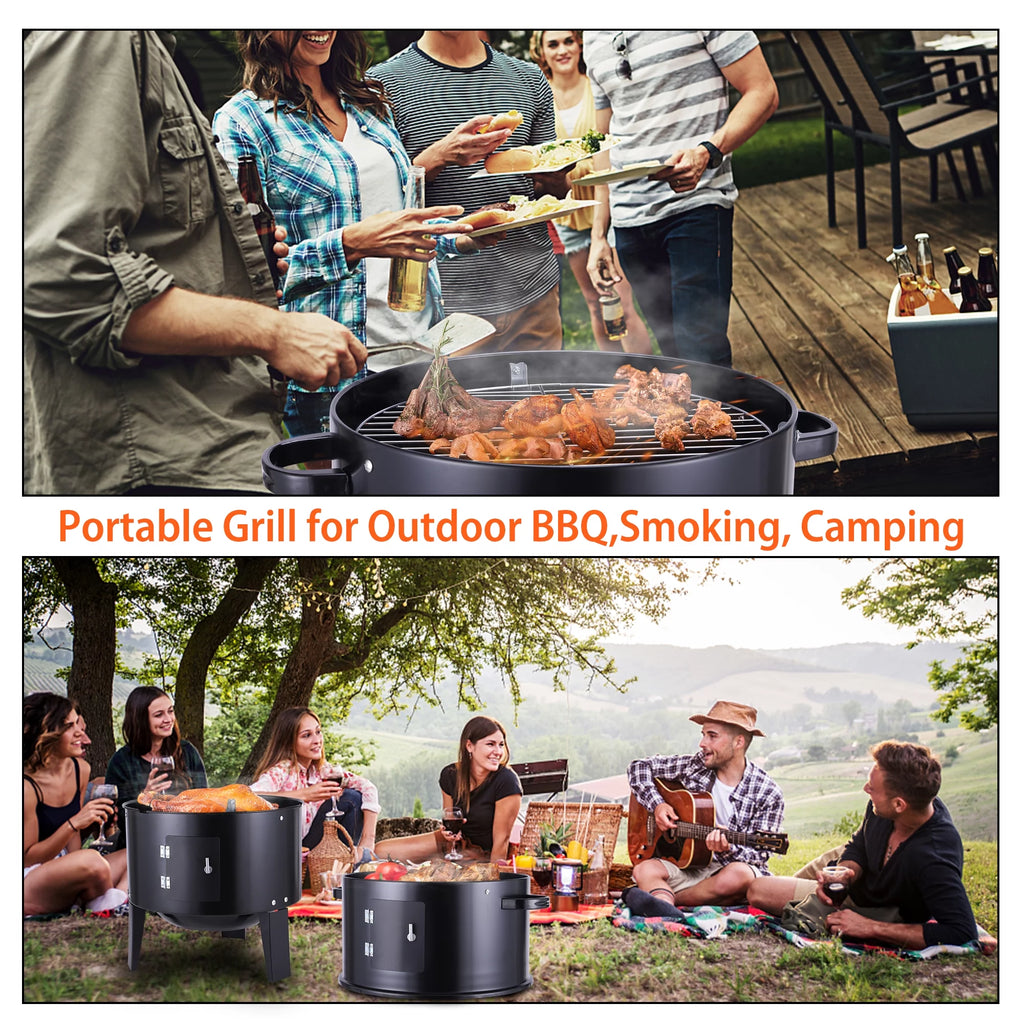 Portable Charcoal Grill 3 in 1 BBQ Smoker W688712