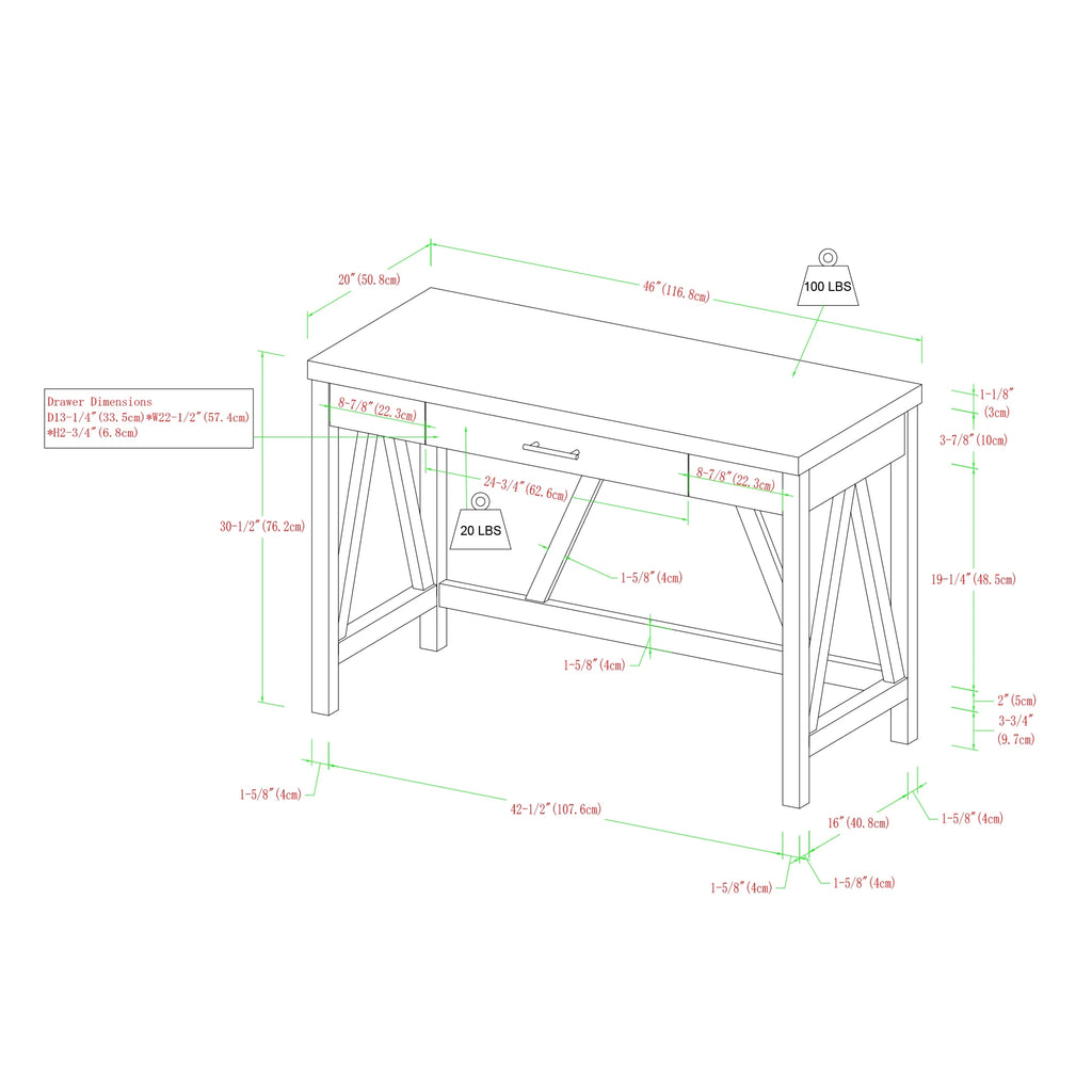 Rustic Farmhouse Computer Writing Desk with Drawer U955
