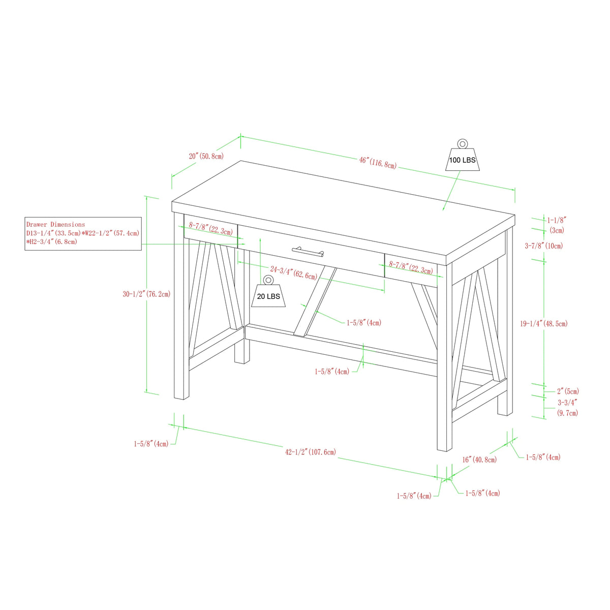 Rustic Farmhouse Computer Writing Desk with Drawer U955