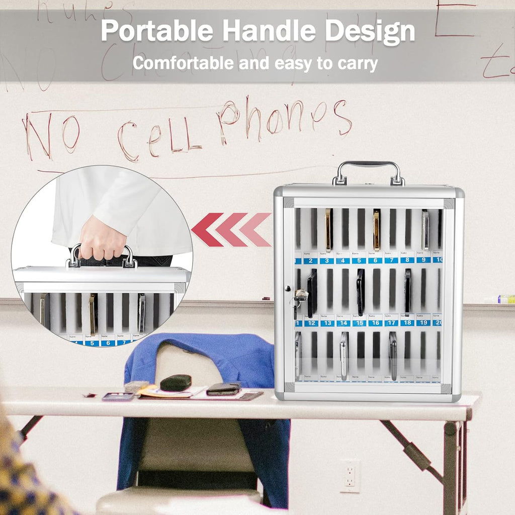 Wall-Mounted Aluminum Alloy Cell Phones Storage Cabinet with Handle and Security Lock (30 Slots) R25472