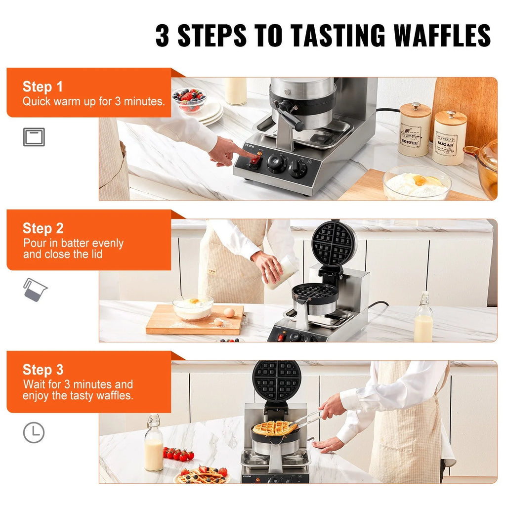Round Waffle Maker 1300W Non-Stick Waffle Iron R33969