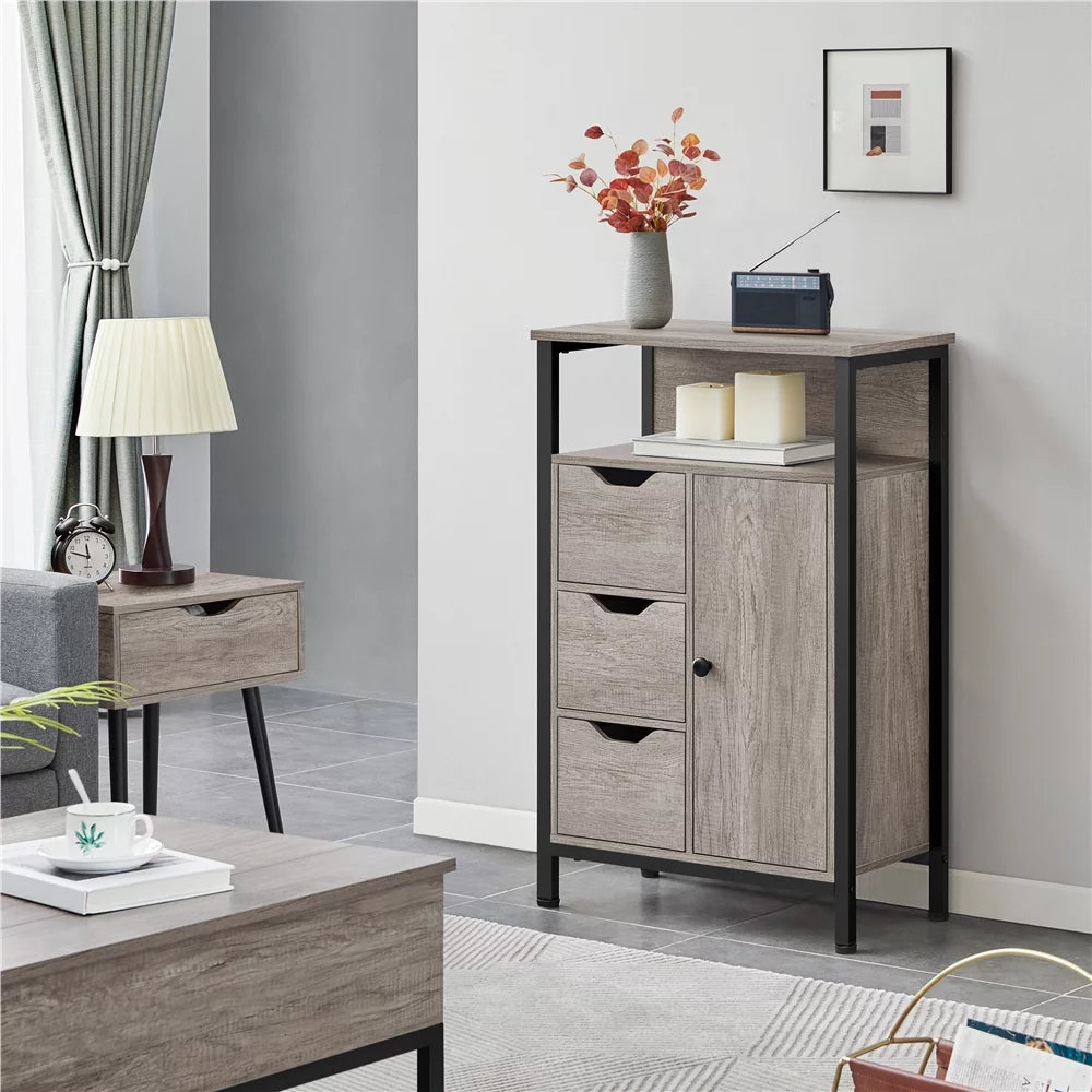 Gray Floor Storage Cabinet with 2 Open Shelves, 3 Drawers and 1 Cupboard G60468