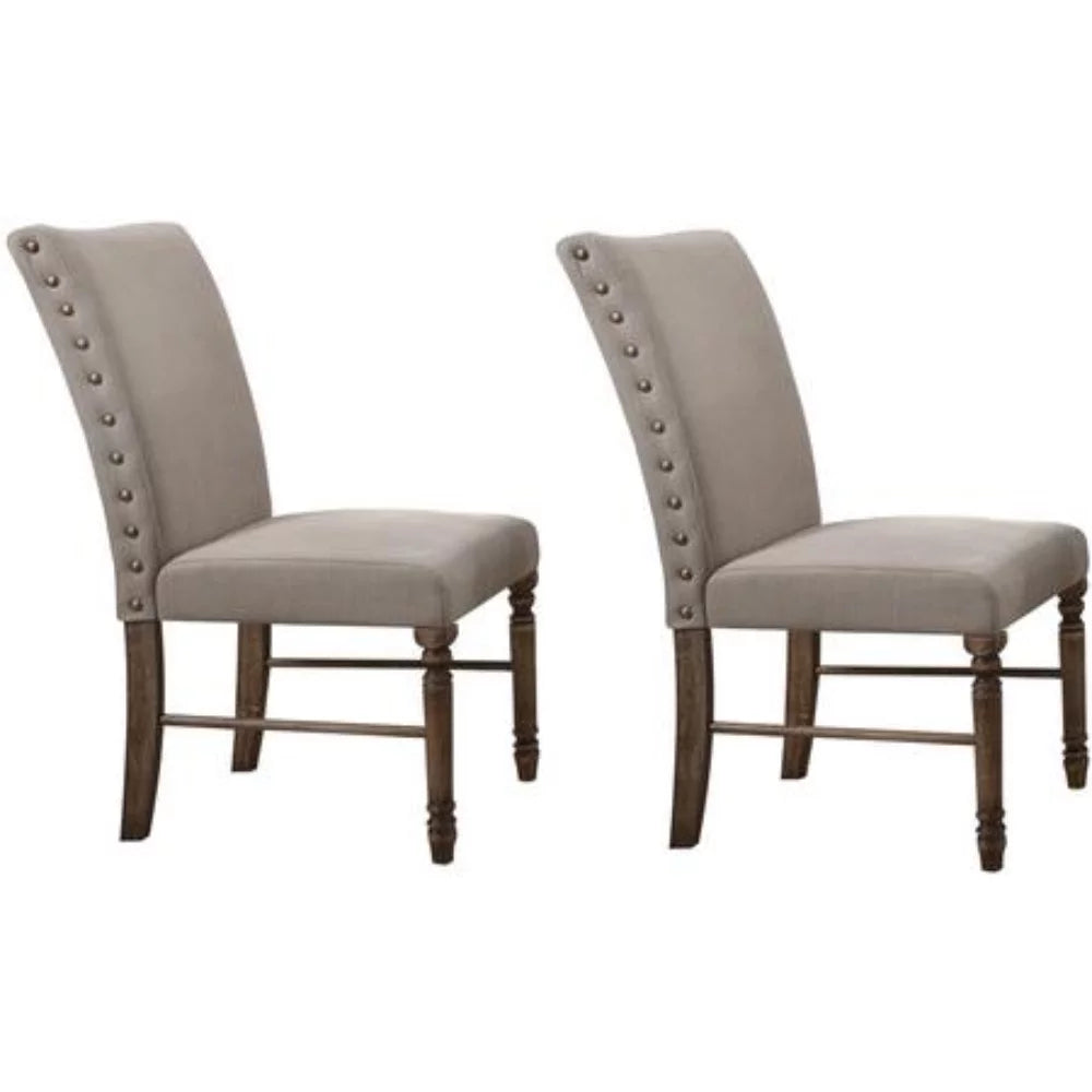 Gray and Brown Fabric Upholstered Wooden Side Chair, Set of 2 V53145