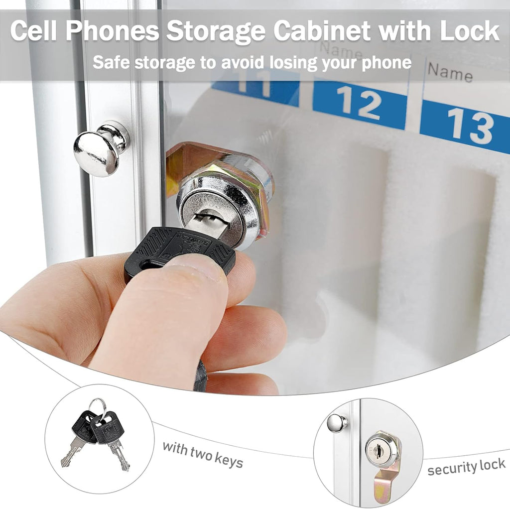 Wall-Mounted Aluminum Alloy Cell Phones Storage Cabinet with Handle and Security Lock (30 Slots) R25472