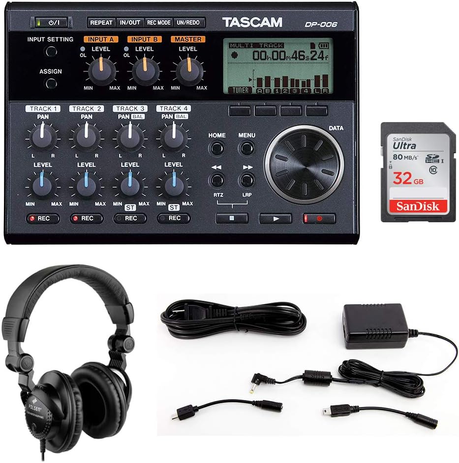 6-Track Digital Pocketstudio with AC Power Adapter, Headphones & 32GB Memory Card Bundle R19601