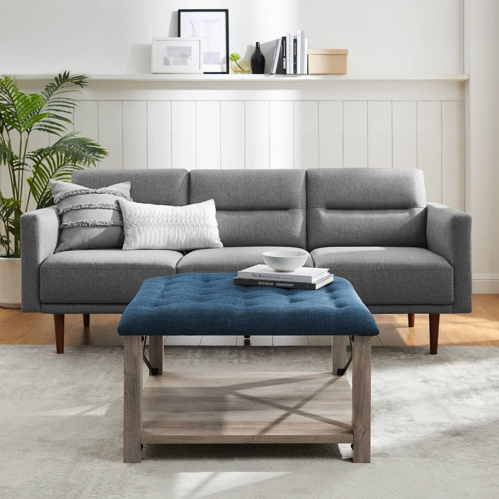 Rustic Farmhouse Tufted Ottoman Blue Z78005