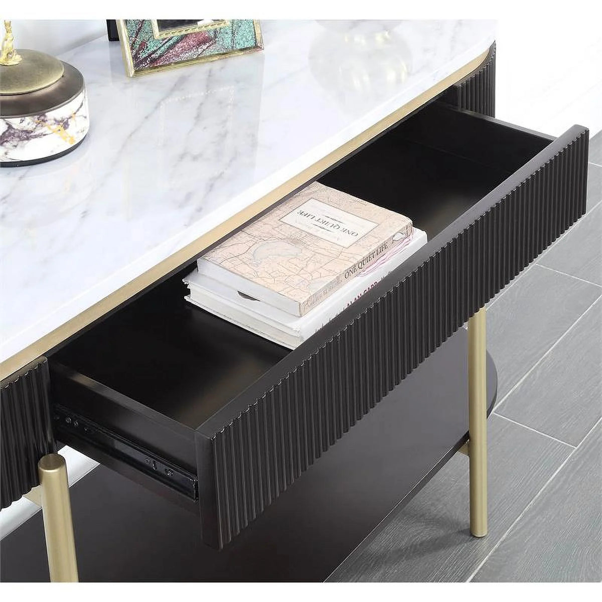 Contemporary Wood 1-Drawer Console Table in Walnut V356827