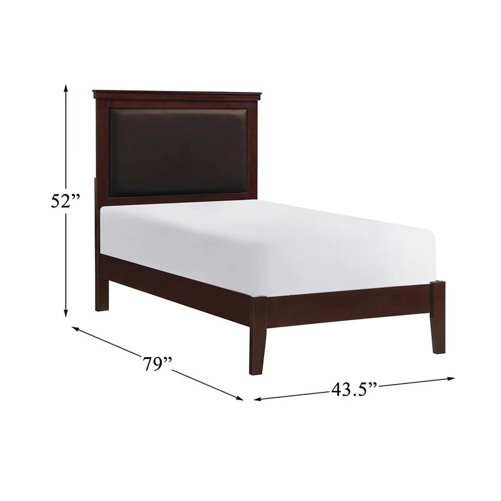 Cherry Wood and Faux Leather Twin Bed C373