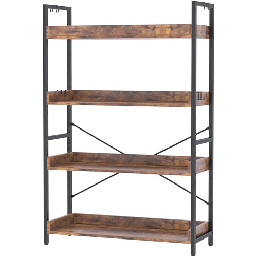 Adjustable 6 Tier Wood and Black Metal Bookcase T852