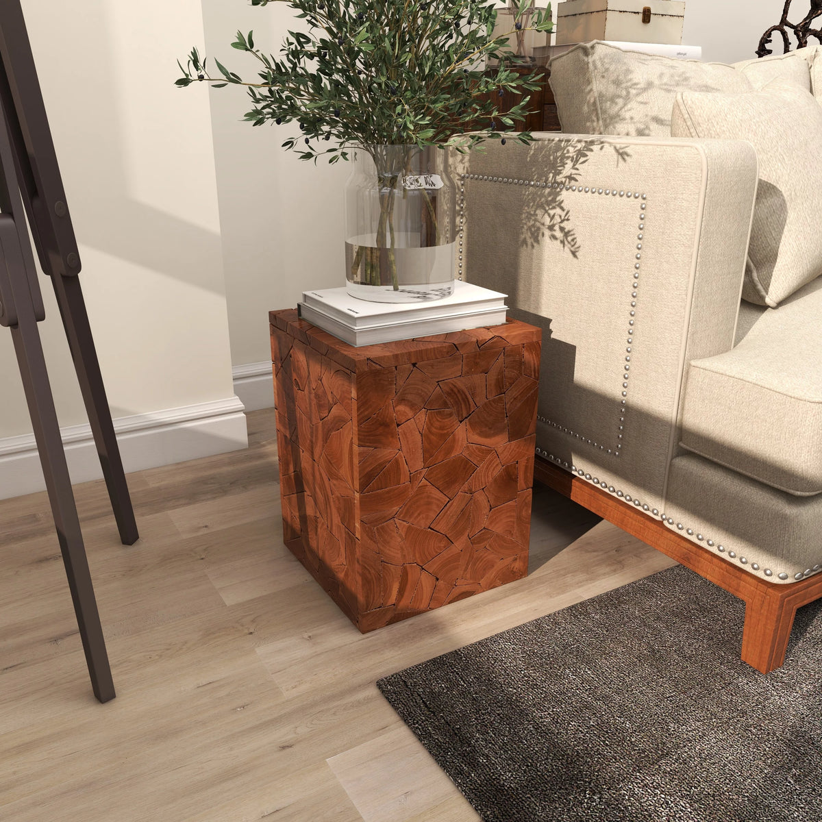12" x 16" Brown Teak Wood Accent Table S41573