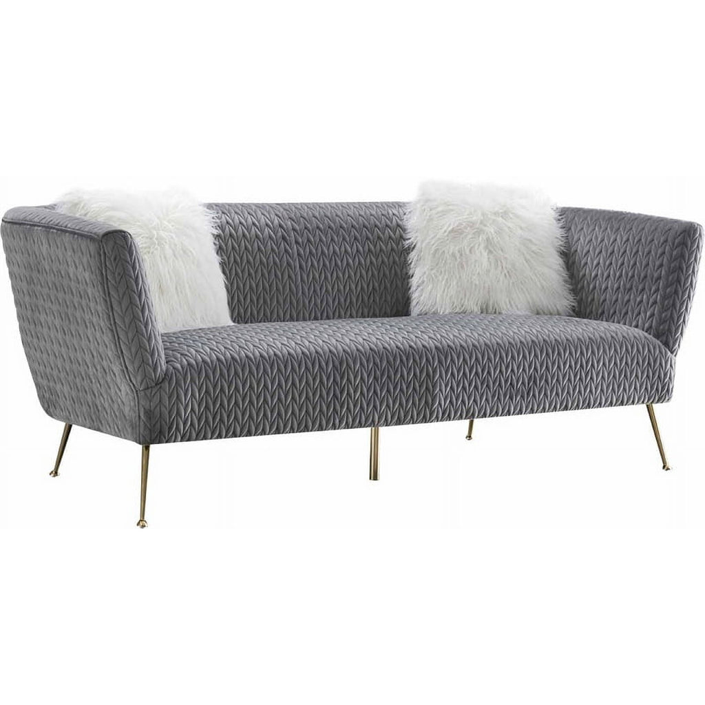 Grey Velvet Sofa with 2 Pillows D613