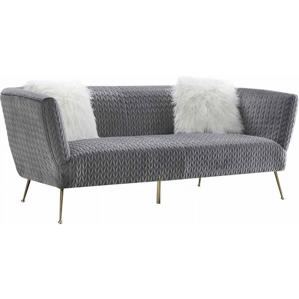 Grey Velvet Sofa with 2 Pillows D613