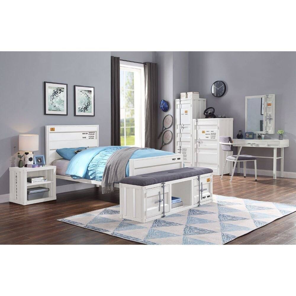 White Twin Bed with Panel Headboard and Low Profile Footboard T16847