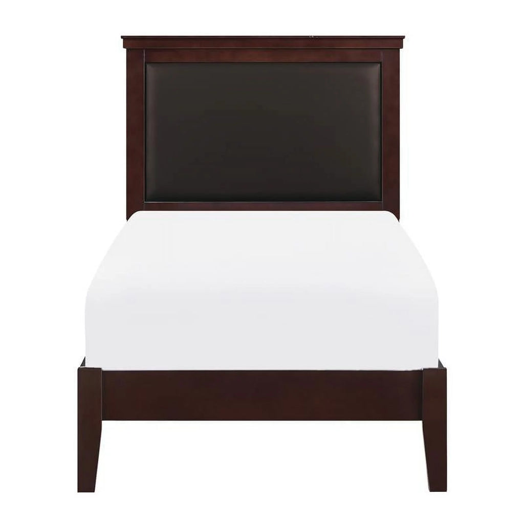 Cherry Wood and Faux Leather Twin Bed C373