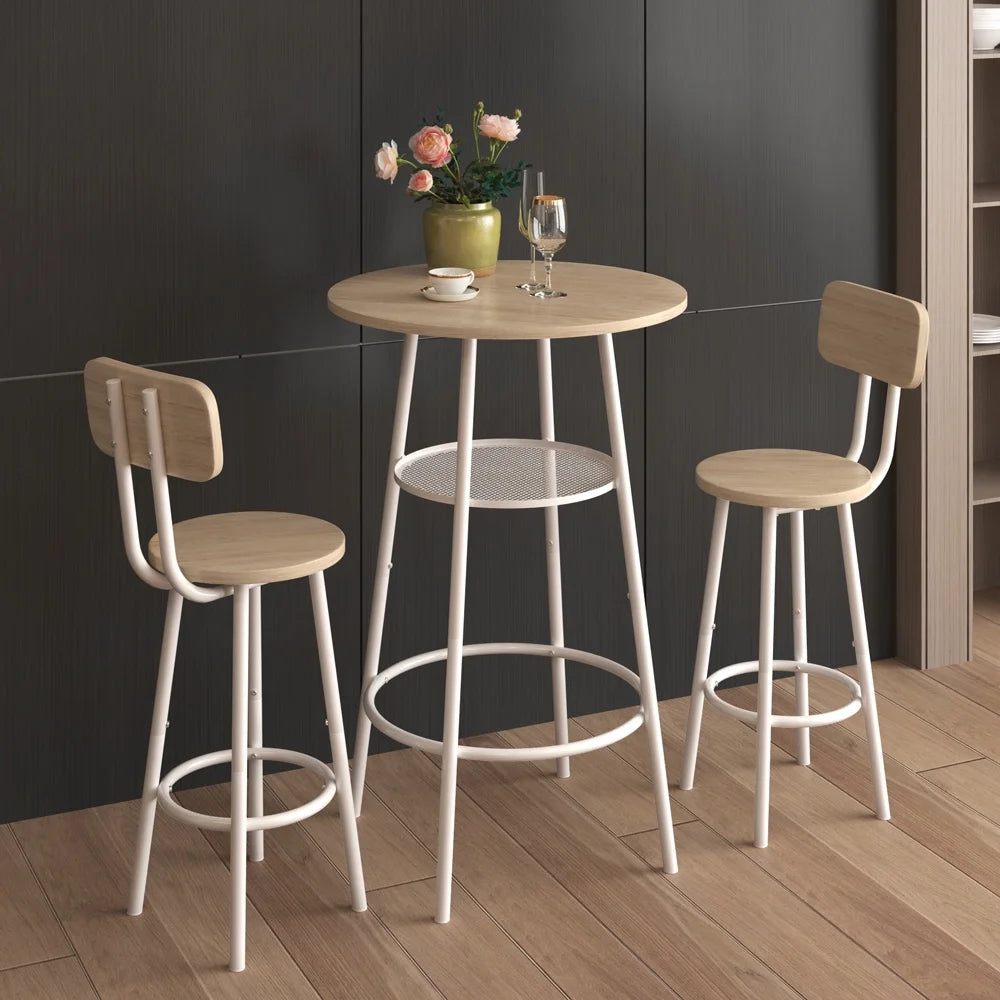 3 Piece Bar Height Pub Table and Stools Set White Oak V318