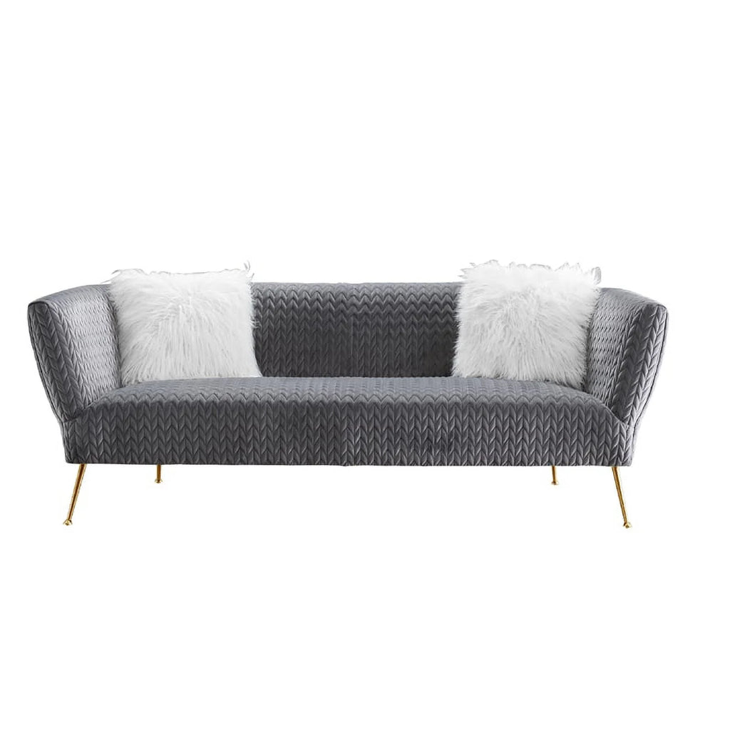 Grey Velvet Sofa with 2 Pillows D613