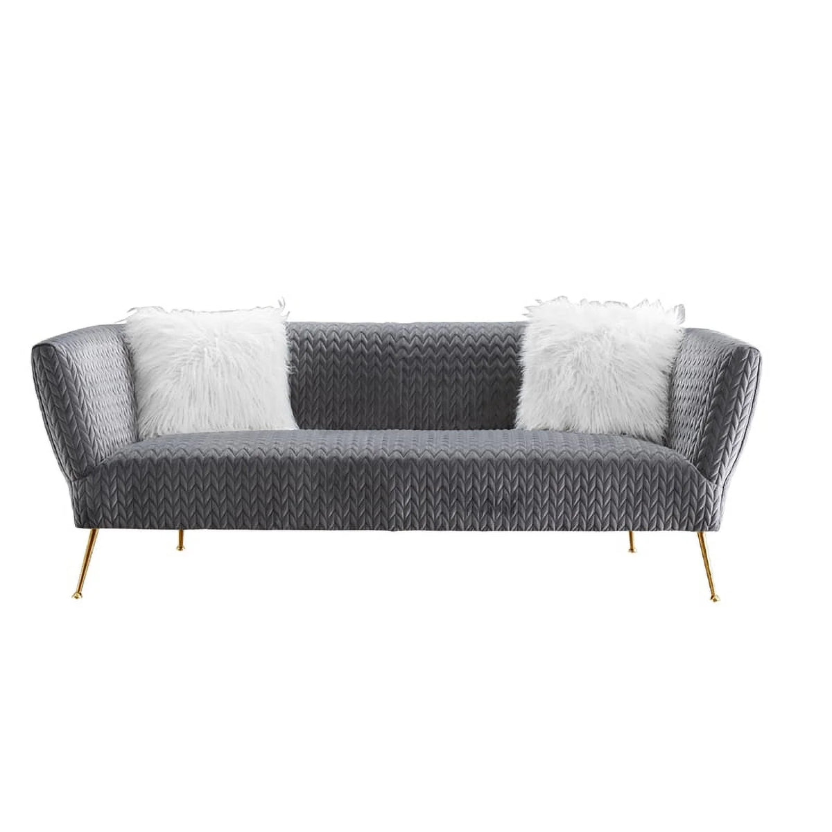 Grey Velvet Sofa with 2 Pillows D613