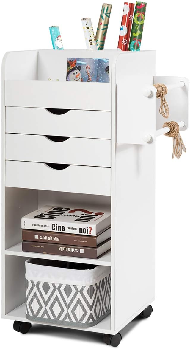Rolling Storage Drawer Cart with 3 Drawers and 3 Open Shelves B927117