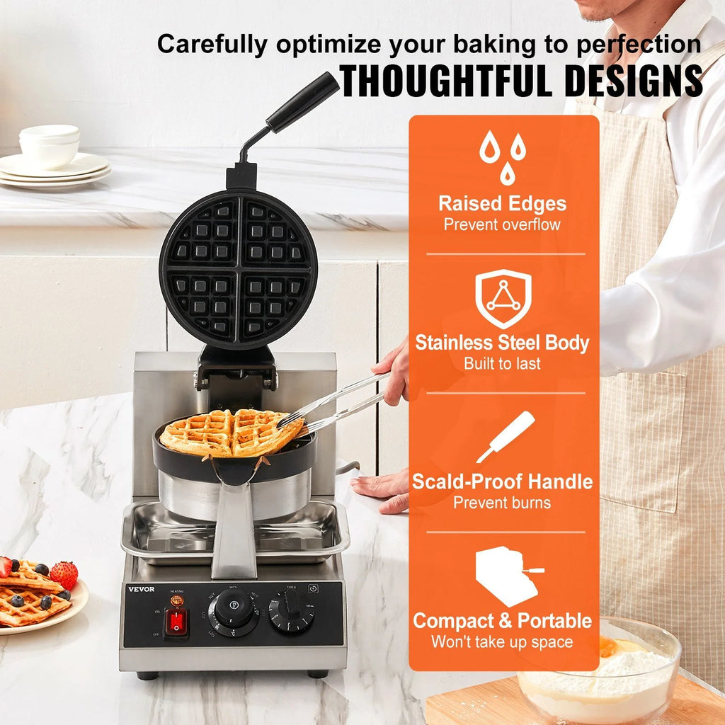 Round Waffle Maker 1300W Non-Stick Waffle Iron R33969