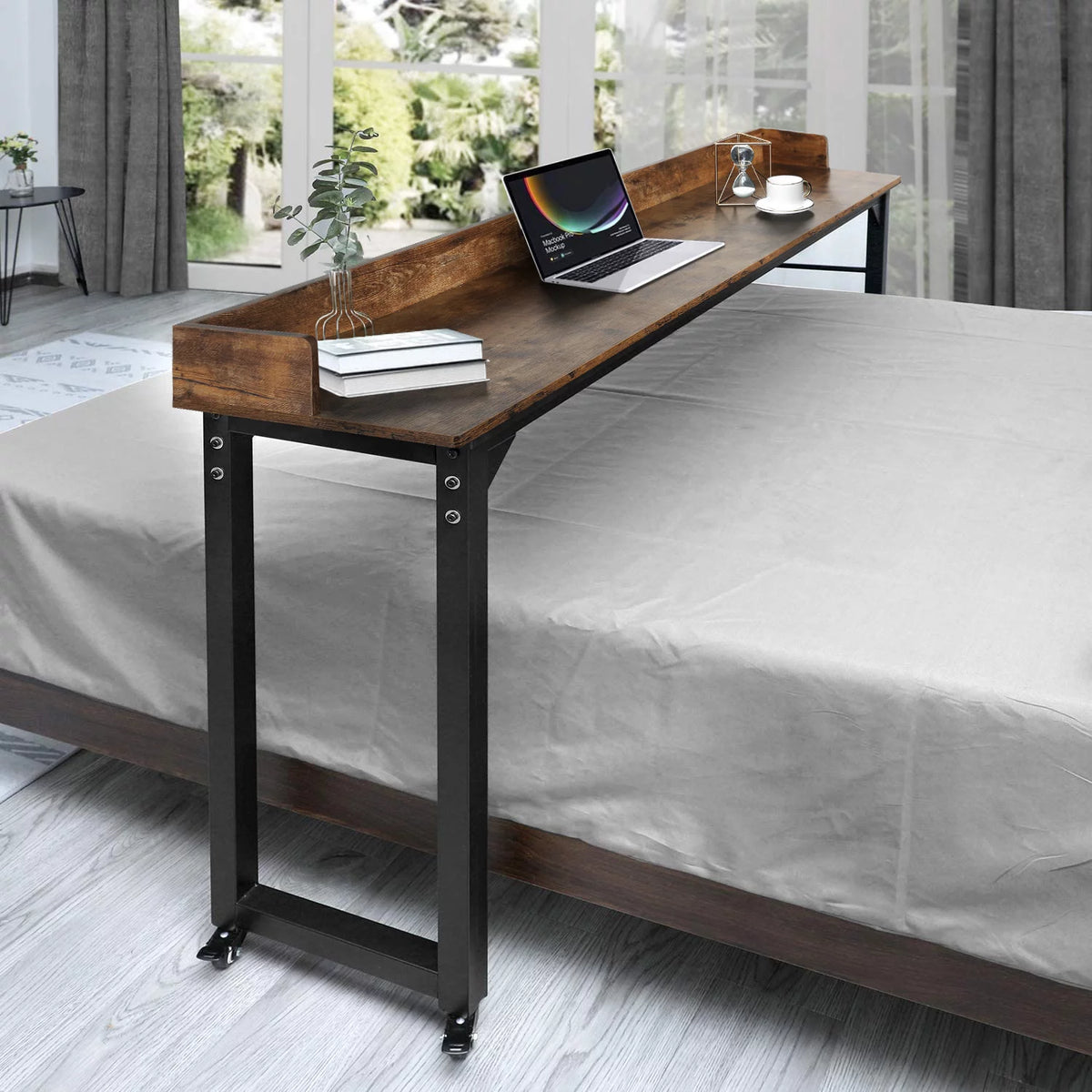Brown Overbed Table with Wheels T275
