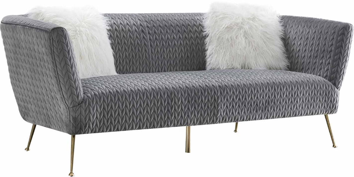 Grey Velvet Sofa with 2 Pillows D613