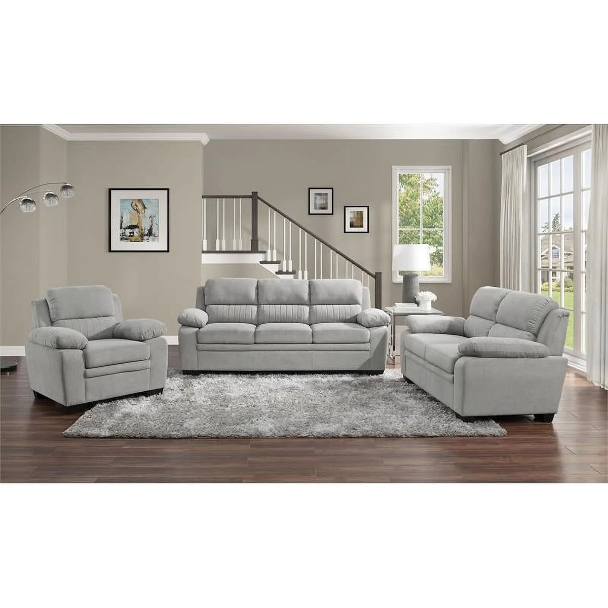 Light Gray Textured Fabric Sofa with Pillow-top Arms M733673