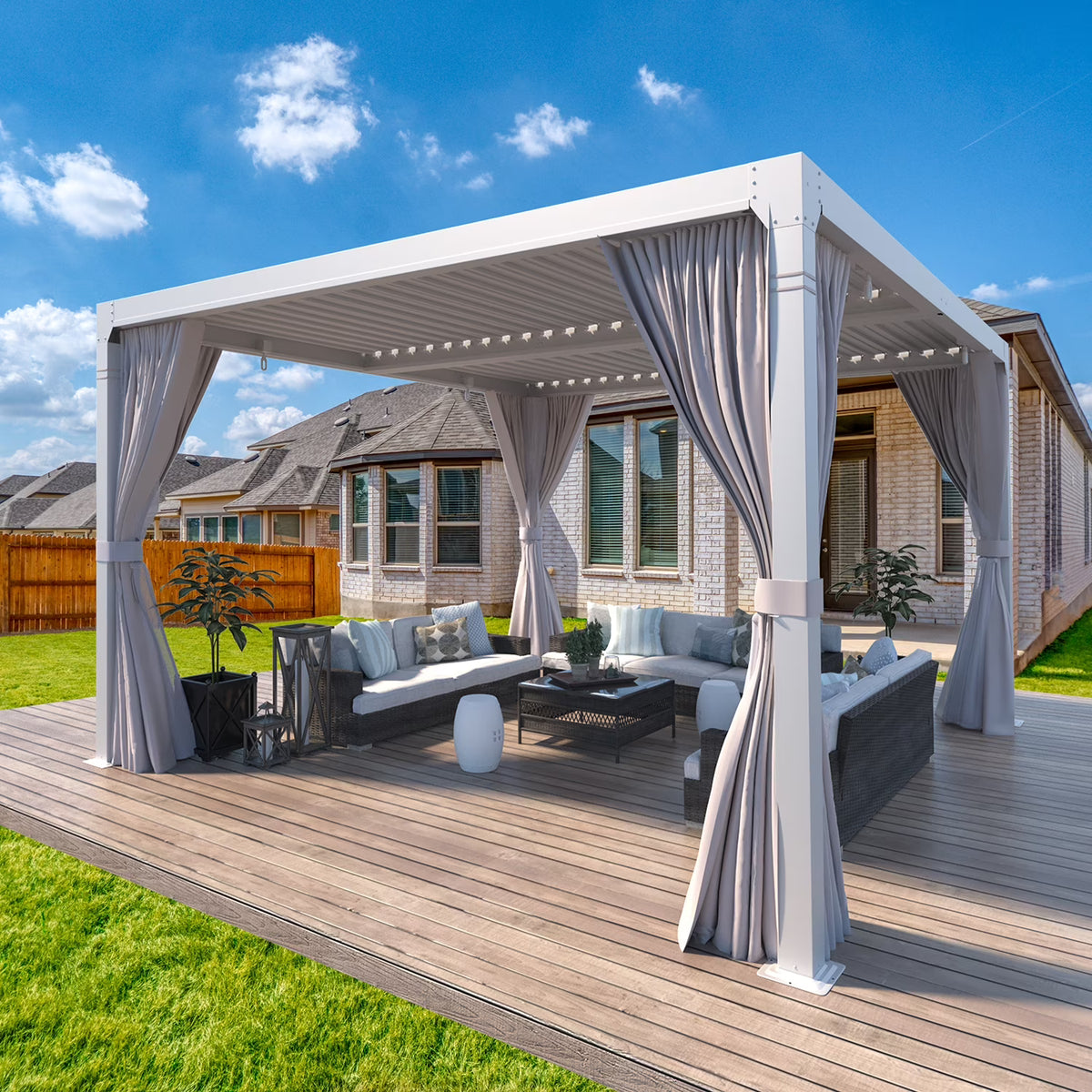 10'×10' Outdoor Louvered Pergola with Adjustable Aluminum Roof G54851