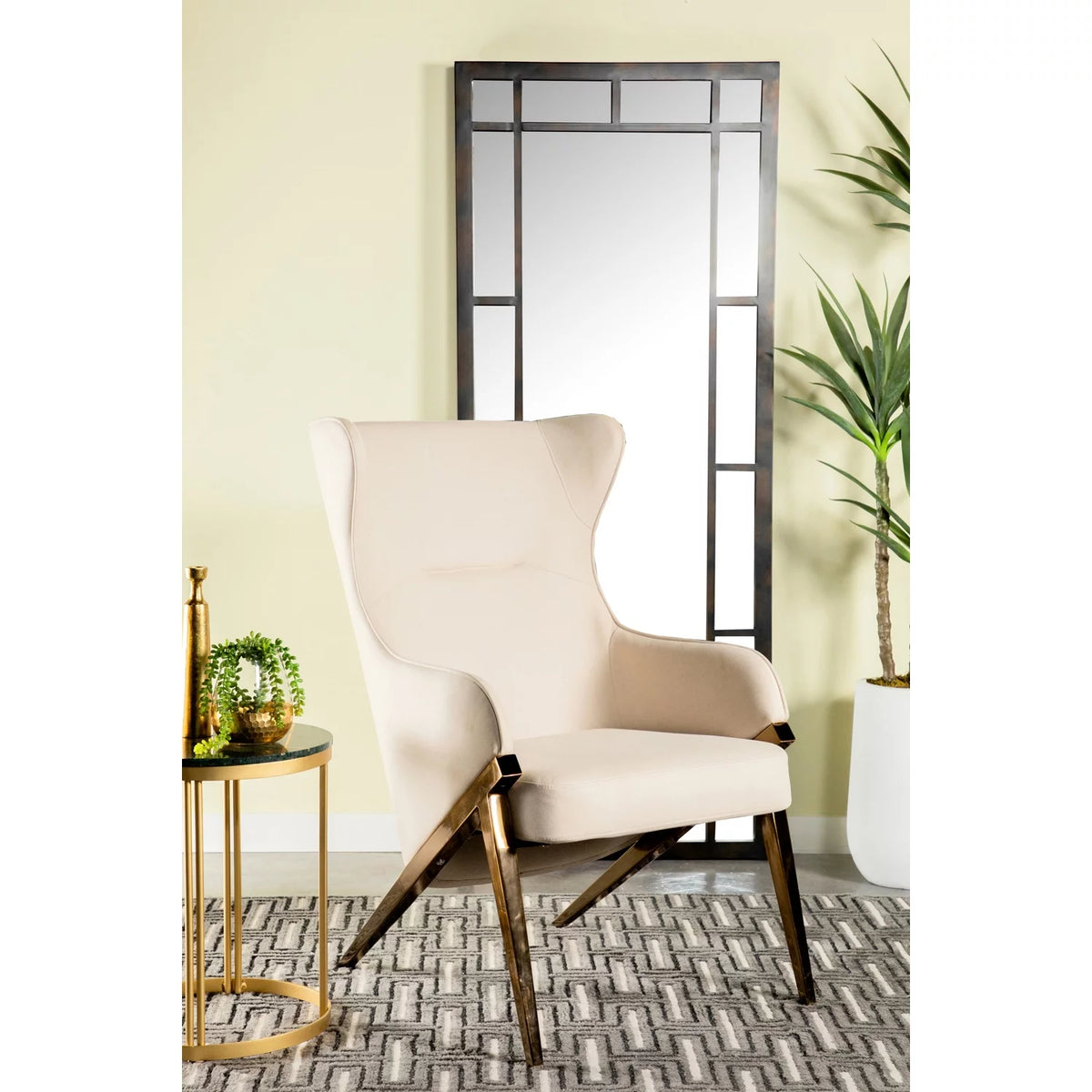 Cream and Bronze Upholstered Accent Chair Z355213