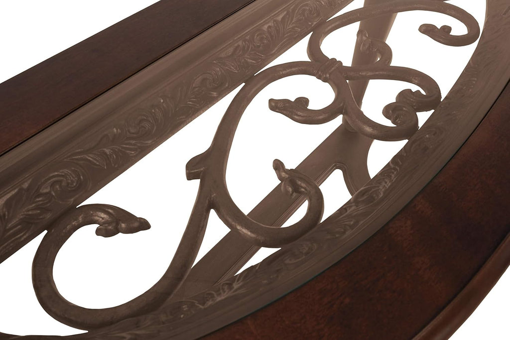 Dark Brown Glass Top Semi-Circle Sofa Table R19204
