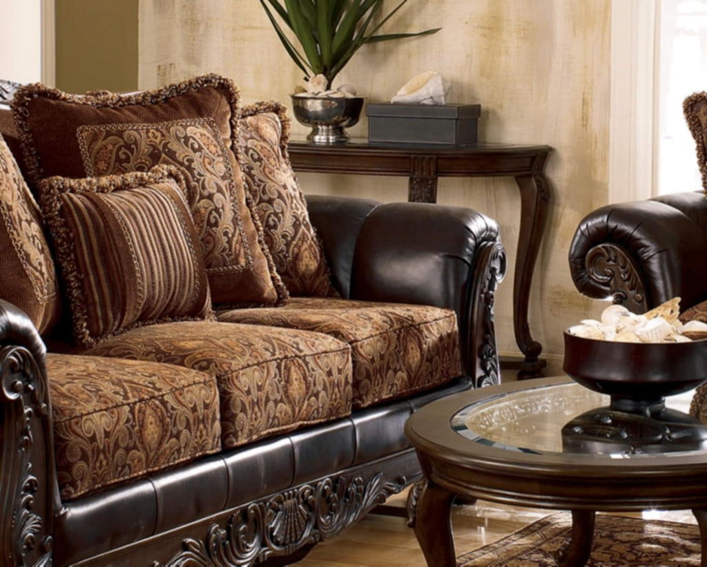Dark Brown Glass Top Semi-Circle Sofa Table R19204