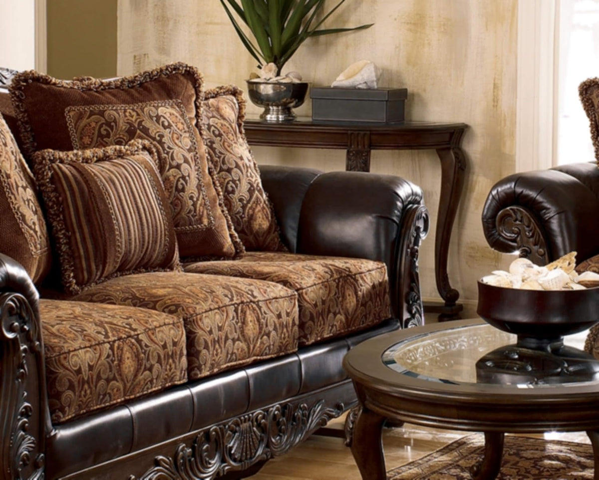 Dark Brown Glass Top Semi-Circle Sofa Table R19204