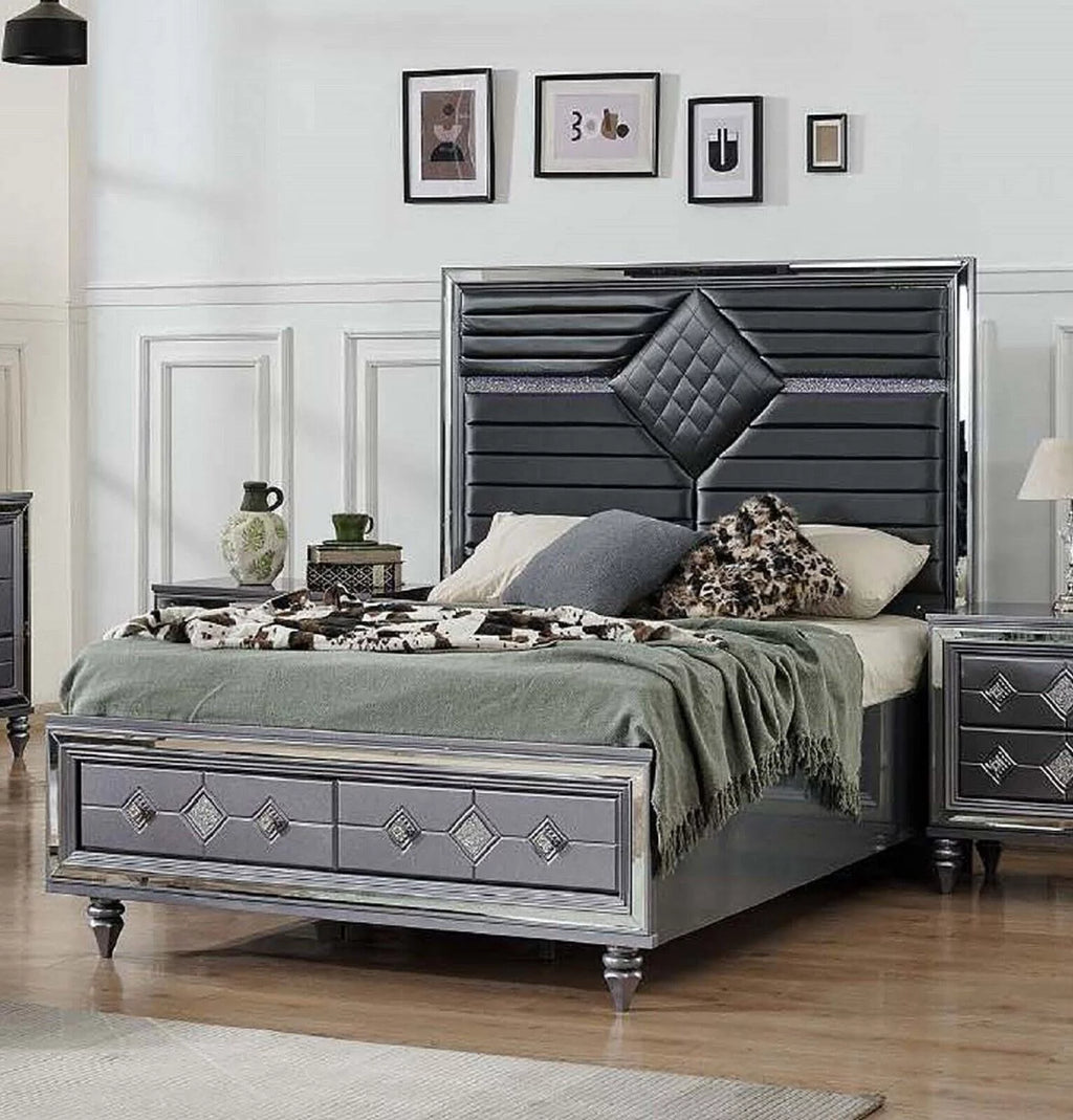Dark Gray King Storage Bed with Dresser Mirror Nightstand P431