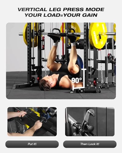 Smith Machine Power Cage with Dual Pulley System and Leg Press Attachment X37038