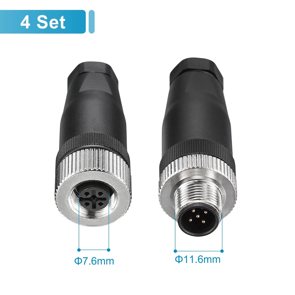 5 Pin M12 Male & Female Waterproof IP67 Circular Connector, 4 Set Z130751
