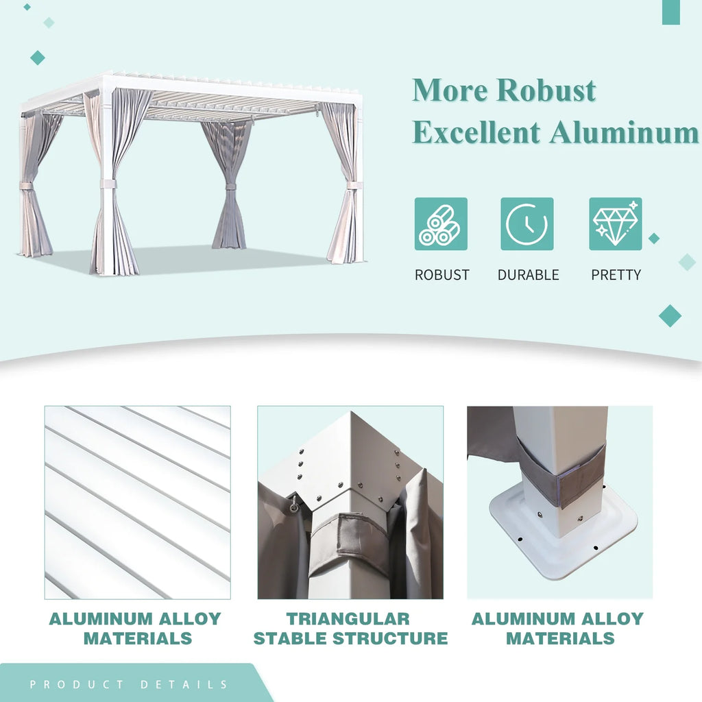 10'×10' Outdoor Louvered Pergola with Adjustable Aluminum Roof G54851