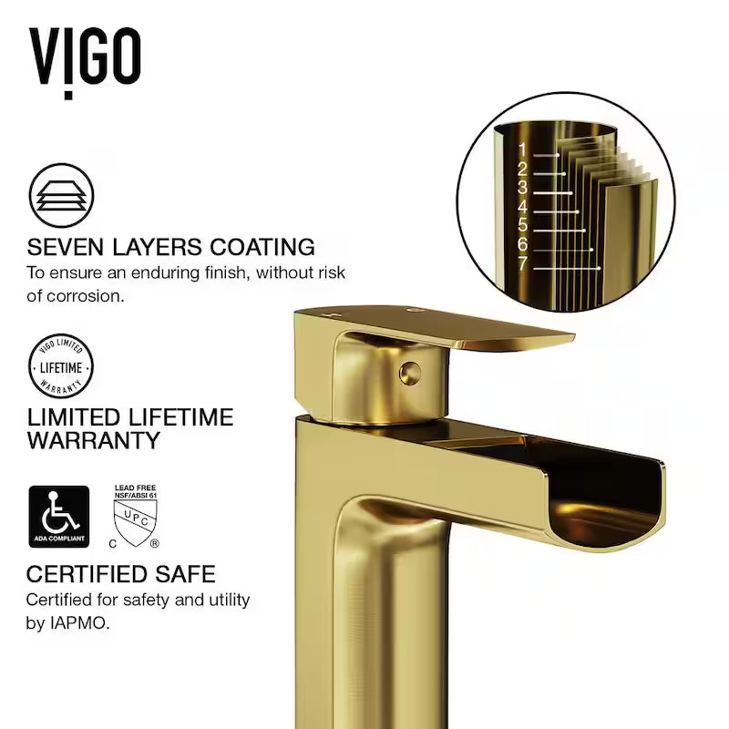 Single Handle Single-Hole Bathroom Vessel Faucet Matte Brushed Gold W453