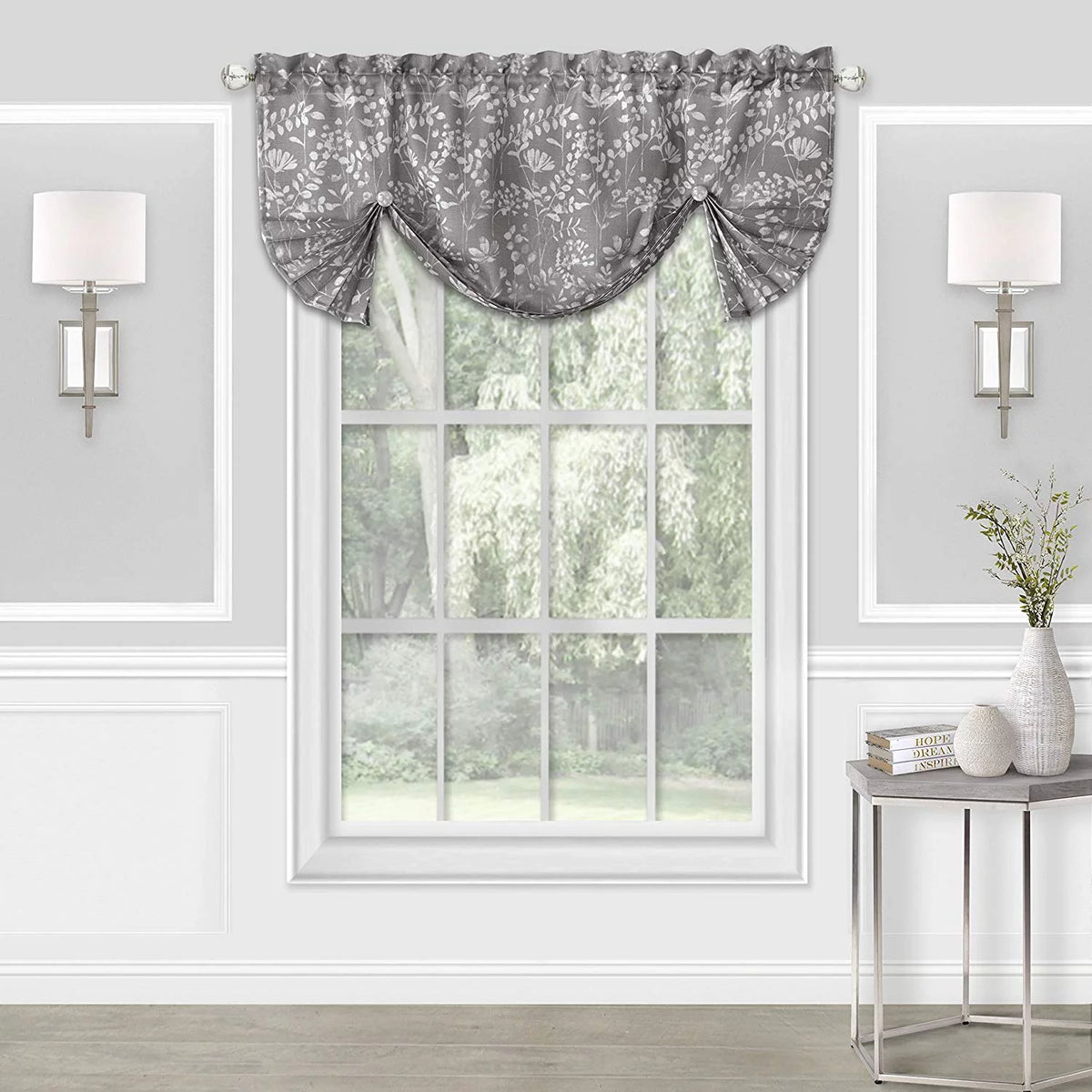 Grey Floral Window Curtain Valance Y290