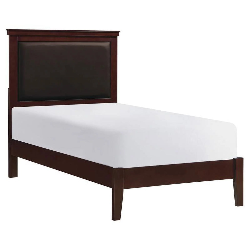 Cherry Wood and Faux Leather Twin Bed C373